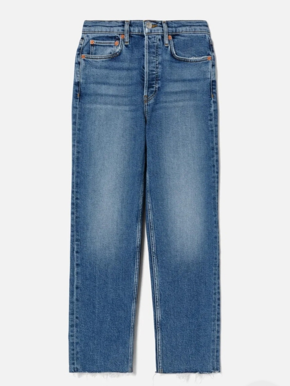 Re/Done Comfort Stretch High Rise Stove Pipe Jeans- In Medium Wash - Picture 6 of 13